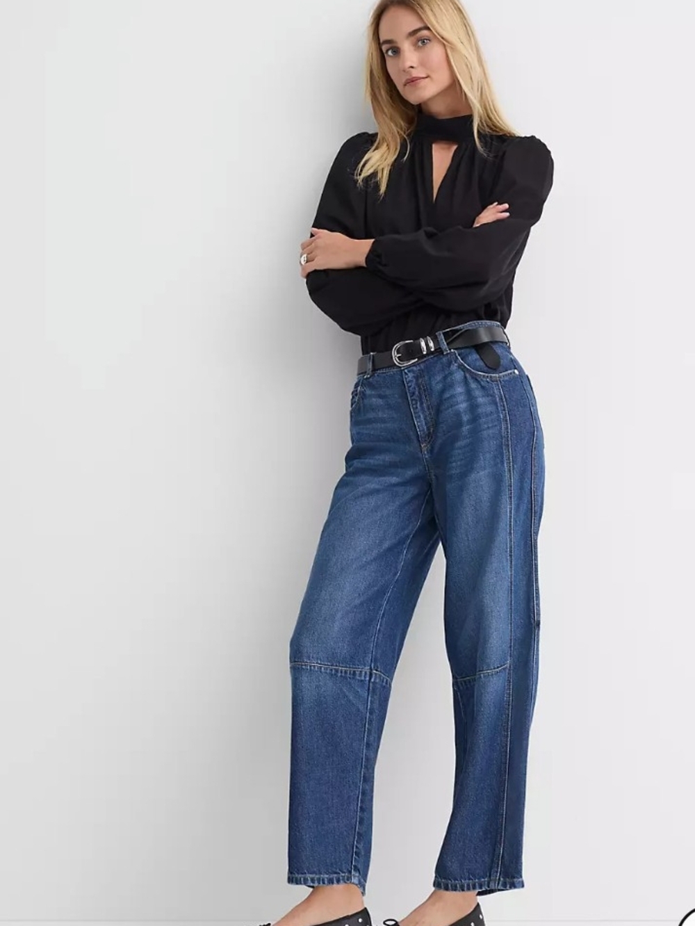 LOFT Dark Blue Barrel Jeans with High Waist NWOT